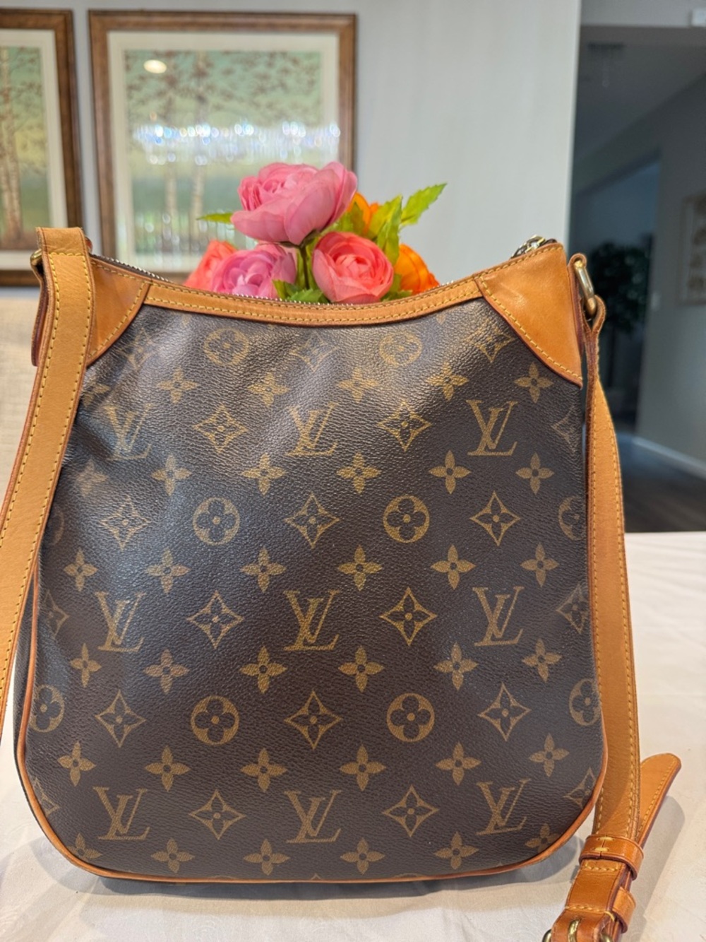 Authentic Louis Vuitton Monogram Crossbody in Brown and Tan Leather Trim - Picture 2 of 14